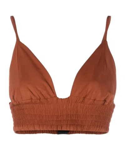 Federica Tosi Triangle-cup Shirred Top In Chestnut Brown