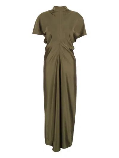Federica Tosi Long Khaki Dress With Curled Waist In Green