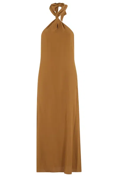 Federica Tosi Twist Crepe De Chine Dress In Brown