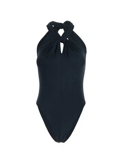 Federica Tosi Twist-detail Halterneck Swimsuit In Black