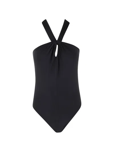 Federica Tosi Twist-detail Halterneck Swimsuit In Black