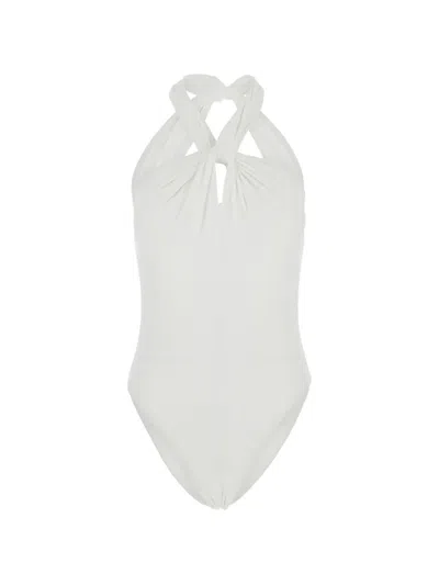 Federica Tosi Twist-detail Halterneck Swimsuit In White