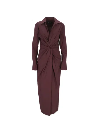 Federica Tosi Twist-detail Long-sleeve Midi Dress In Red