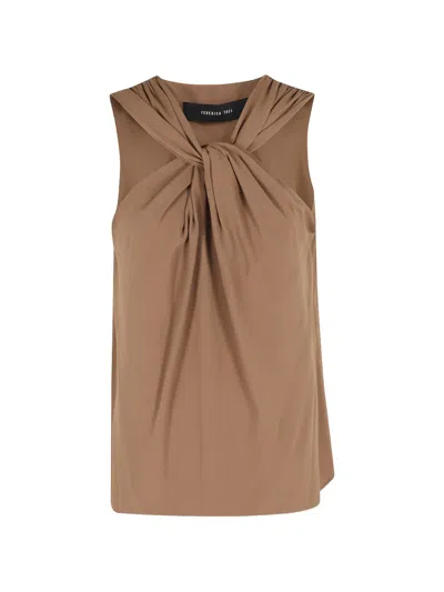 Federica Tosi Top Con Nodo Incrociato Crepe De Chine In Brown