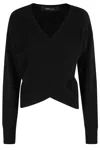 Federica Tosi V-neck Knit Sweater In Fine Wool-cashmere Blend In Black