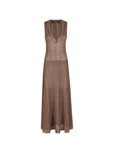 Federica Tosi V-neck Pleated Midi Dress In Brown