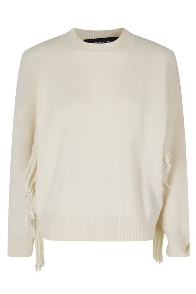 Federica Tosi White Fringed Dropped Shoulders Wool-blend Sweater In Neutral