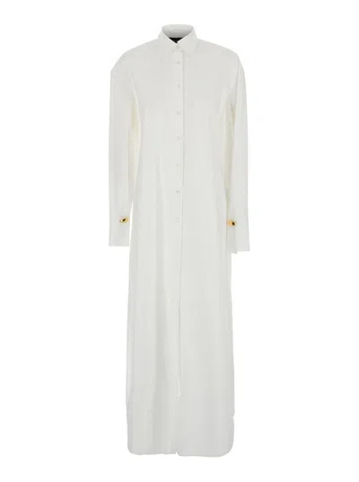 Federica Tosi White Long Shirt With Pointed Collar And Metallic Details On The Cuffs