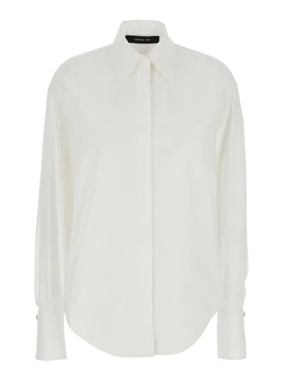 FEDERICA TOSI WHITE SHIRT WITH POINTED COLLAR AND METALLIC DETAILS ON THE CUFFS IN FABRIC WOMAN