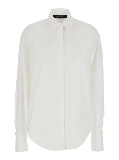 Federica Tosi White Shirt With Pointed Collar And Metallic Details On The Cuffs In Fabric Woman