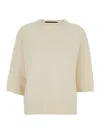 Federica Tosi White Sweater With Dropped Shoulder And Three-quarter Sleeve In Wool And Cashmere Blend Woman In White