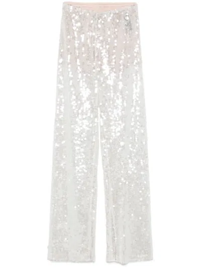 Federica Tosi Wide-leg Trousers With Shimmering Sequin Detailing In White