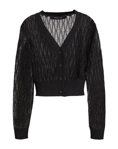 Federica Tosi Woman Cardigan Black Size 8 Viscose, Polyester, Metallic Polyester