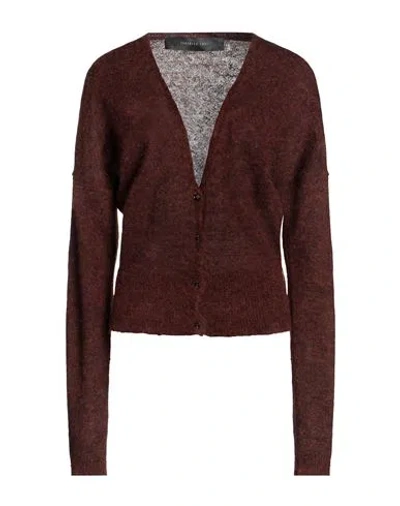 Federica Tosi Woman Cardigan Dark Brown Size 4 Mohair Wool, Alpaca Wool, Polyamide
