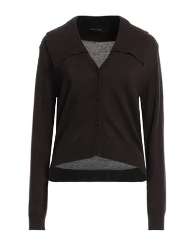 Federica Tosi Woman Cardigan Dark Brown Size 8 Wool, Cashmere
