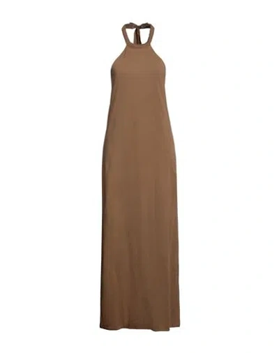 Federica Tosi Woman Maxi Dress Khaki Size 6 Cotton, Acrylic In Beige