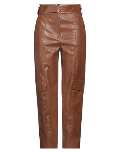 Federica Tosi Woman Pants Brown Size 4 Polyurethane, Viscose, Polyester, Cotton, Metal