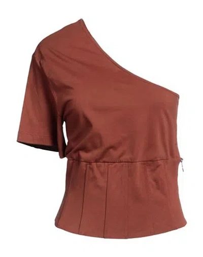 Federica Tosi Woman Top Brown Size 6 Cotton