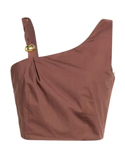 Federica Tosi Woman Top Brown Size 6 Cotton, Elastane
