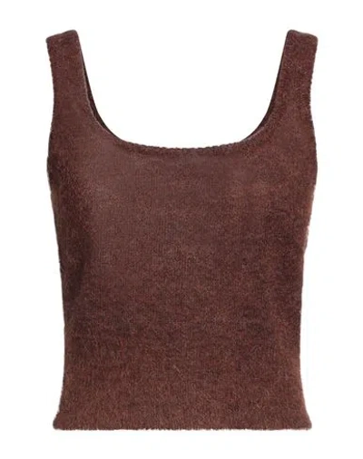 Federica Tosi Woman Top Dark Brown Size 12 Mohair Wool, Alpaca Wool, Polyamide