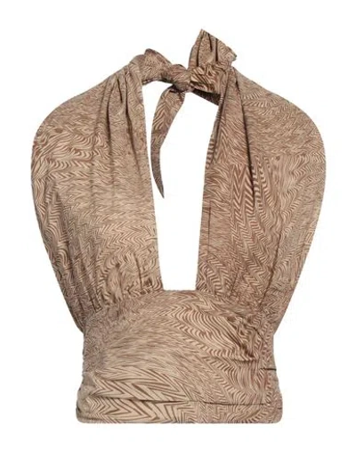 Federica Tosi Woman Top Khaki Size 2 Cotton In Beige