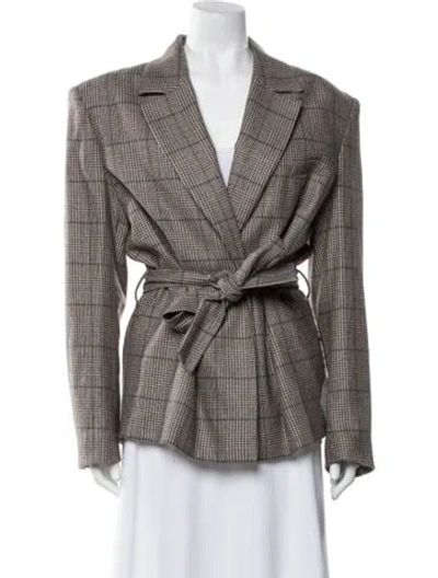Pre-owned Federica Tosi Wool Plaid Print Blazer In Brown