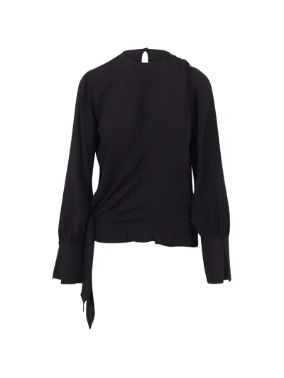 Federica Tosi Wrap-style Long-sleeve Blouse In Black