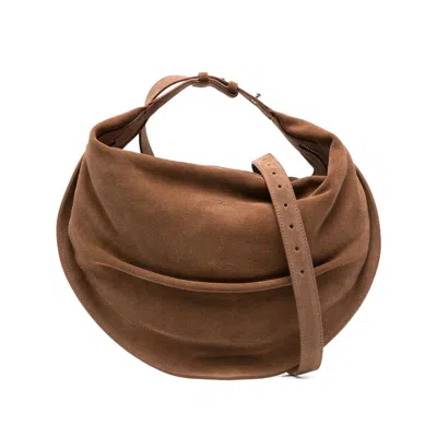 Federico Cina Suede Shoulder Bag Adjustable Strap In Brown