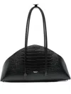 Federico Cina Tortellino Crocodile-embossed Shoulder Bag In Black