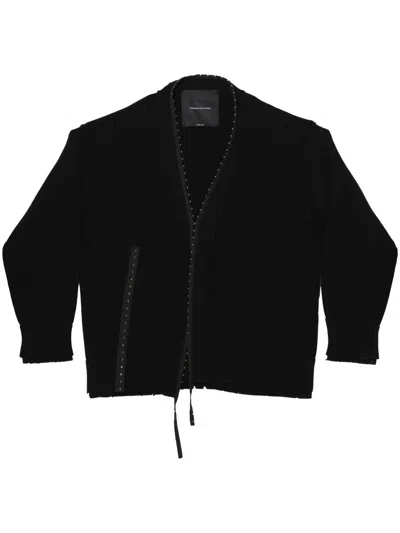 FEDERICO CINA CORSET-INSPIRED DISTRESSED CARDIGAN WITH VINTAGE VIBE