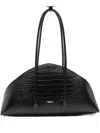 Federico Cina Crocodile-embossed Calfskin Handbag With Structured Silhouette In Black