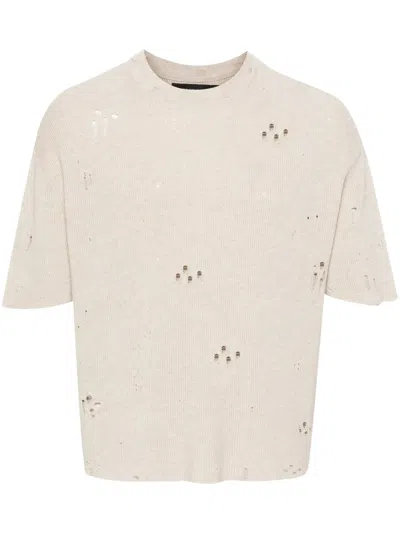 Federico Cina Distressed Knitted T-shirt In Neutrals