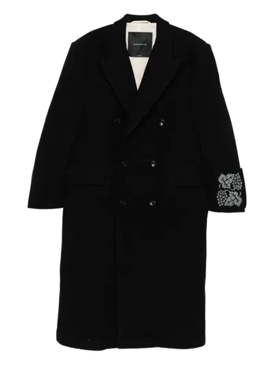 Federico Cina Double-breasted Wool Coat In Black