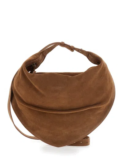 FEDERICO CINA 'TORTELLINO' BEIGE SHOULDER BAG WITH ADJUSTABLE STRAP AND LOGO LETTERING ON THE FRONT IN SUEDE WOMAN