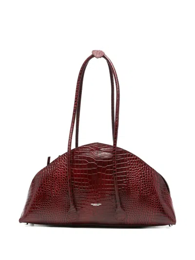 Federico Cina La Bauletto Crocodile-effect Zip-top Shoulder Bag In Burgundy