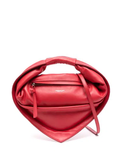 Federico Cina Lamb Leather Tote Bag 'midi Tortellino' In Red