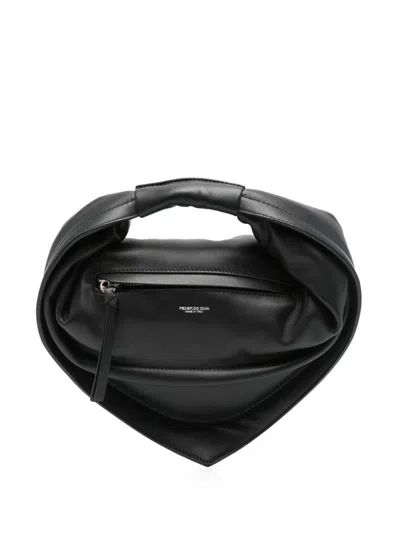 Federico Cina Leather Hand Bag 'midi Tortellino' In Black