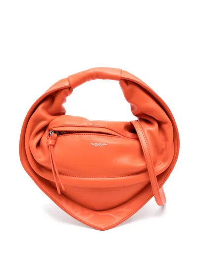 Federico Cina Leather Hand Bag 'midi Tortellino' In Orange