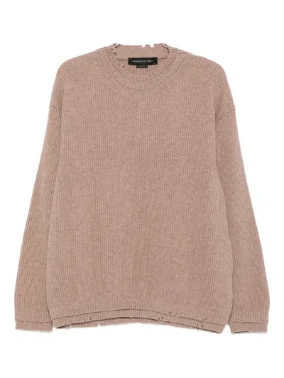 Federico Cina Ribbed Sweater In Brown