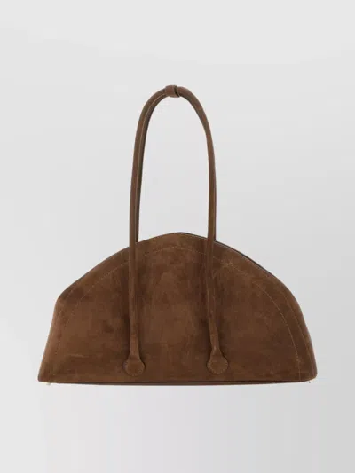 Federico Cina Suede Shoulder Bag Long Handles In Brown