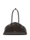 Federico Cina Curved Brown Leather Handbag With Elongated Handles In Brown