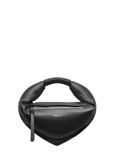 Federico Cina 'tortellino' Black Mini Handbag With Adjustable And Removable Shoulder Strap And Logo Lettering On T