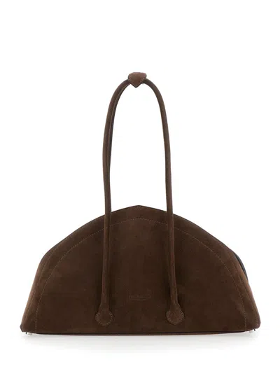 Federico Cina 'tortellino' Brown Shoulder Bag With Double Top Handles In Suede Woman