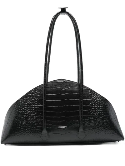Federico Cina Tortellino Crocodile-embossed Shoulder Bag In Black