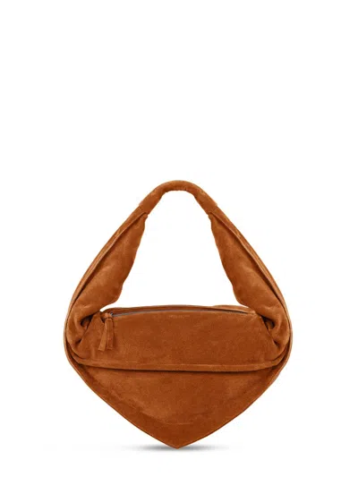 Federico Cina Triangular Suede Leather Hobo Bag In Orange