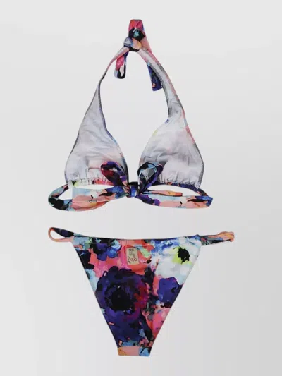 Feel Me Fab Miami Floral Print Halter Triangle Bikini In Blue