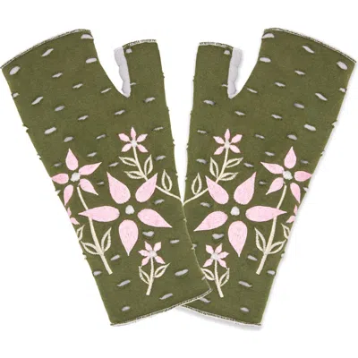 Feelgoodz Artisan Crafted Fleece Lined Viola Fingerless Gloves In Green