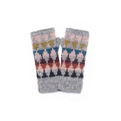 Feelgoodz Hand-knit Jaya Harlequin Wool Half Mitten In Gray