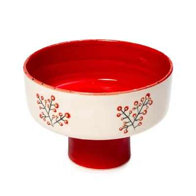 Feeling Good Inside Xmas Cherry Berry  Red Handmade Ceramic Cake Stand