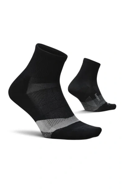 Feetures Elite Light Cushion Quarter Solid  Sport Sock With Targeted Compression In Black